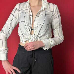 H&M / Semi sheer white checkered button up blouse​​​​​​​​​